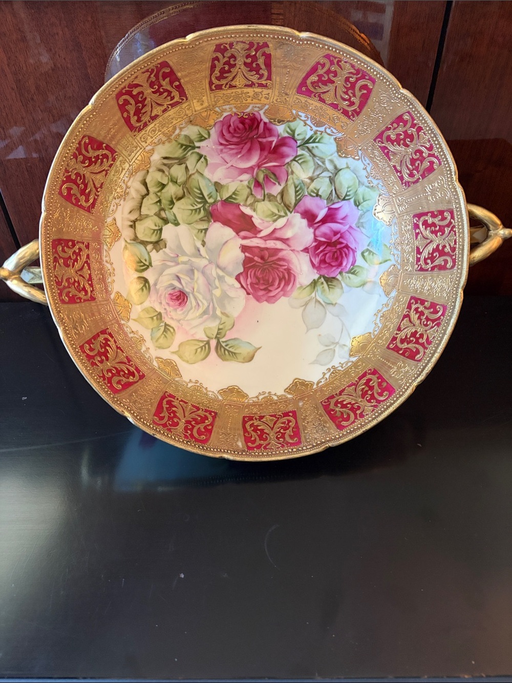 Ornate Antique Nippon Hand-Painted Gold-Trimmed Decorative Bowl Floral Interior